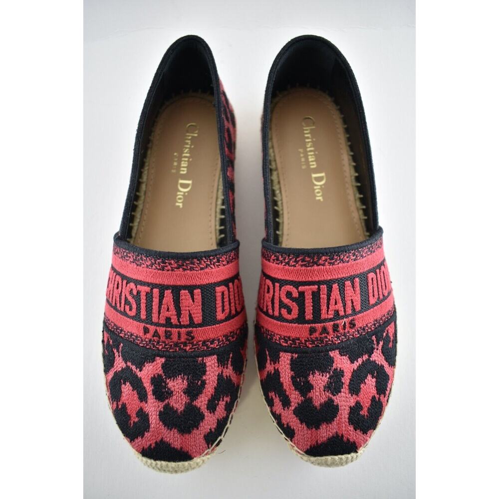 Dior Granville Black Pink Leopard Pop D Logo Embroidered Espadrille Flat 40 - Picture 6 of 10
